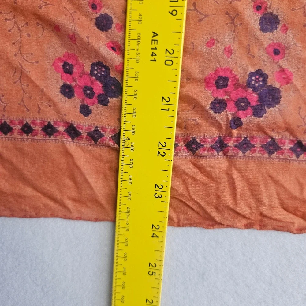 Vintage Floral Paisley Square Scarf Terracotta Orange Pink Purple Made in India‎